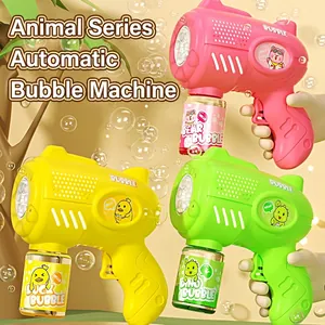 Electric automatic bubble gun toy set for kids with cute animal designs and LED lights