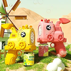 Handheld automatic giraffe excavator bubble gun toy for kids in pink and yellow colors