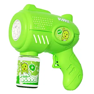 Electric automatic dinosaur bubble gun toy in bright green color with bubble solution