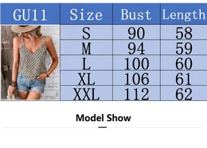 Detailed size chart for the French style V-neck camisole featuring metal buckle straps.