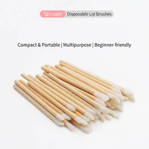 Set of 50 eco-friendly disposable bamboo handle lip brushes for precise makeup application
