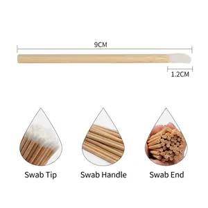 Disposable bamboo lip brushes for makeup application with 9cm total length and 1.2cm tip.