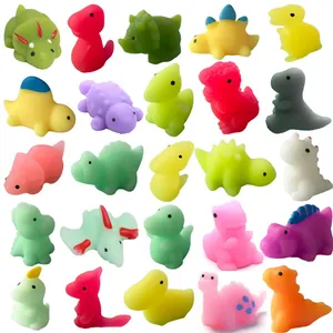 Assorted colorful dinosaur mochi squishy toys made of TPR material for stress relief