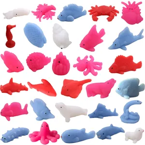 Variety pack of colorful TPR sea animal squishy toys for stress relief and decompression.