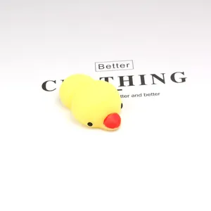 Detailed macro view of a cute yellow duckling-shaped TPR squishy stress relief toy