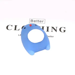 Close-up of a blue animal TPR squishy toy with a soft texture and cute red nose.