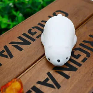 Detailed macro shot of a cute white polar bear TPR squishy slow rising stress relief toy