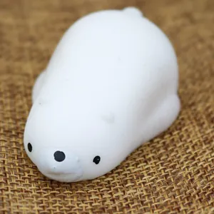 Detailed macro view of a cute white polar bear squishy decompression toy made of TPR