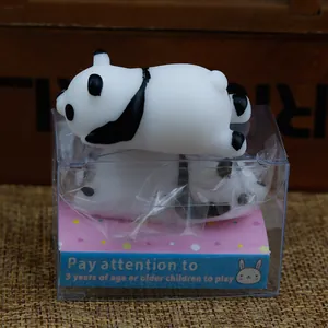 Detailed view of a cute panda squishy stress relief toy in its clear packaging