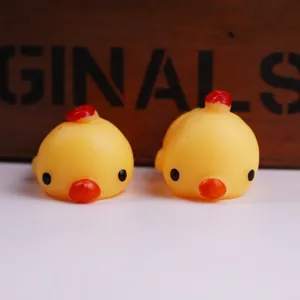 Close-up of cute yellow chick squishy toys made of soft TPR material for stress relief