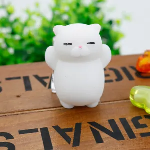 Detail shot of a cute white cat squishy toy made of soft TPR material for stress relief