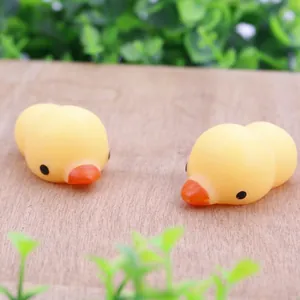 Close-up detail of yellow duckling TPR squishy toys with soft and elastic texture