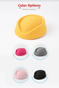 Detailed view showing wool felt stewardess hats in various colors for performance.