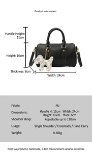 Detailed product specifications for the stylish black PU leather Boston handbag.