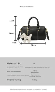 Detailed product specifications for the stylish black PU leather Boston handbag.