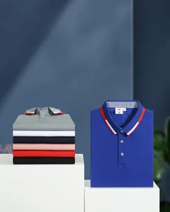 Premium men's short sleeve polo shirts in multiple colors with striped collar detail