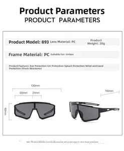 Detailed size chart and technical parameters for children's outdoor cycling sunglasses