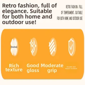 Macro detail icons highlighting rich texture, high gloss, moderate grip, and durability.