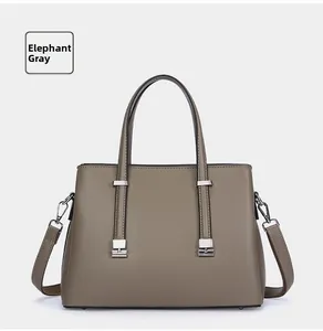 Elephant gray faux leather tote bag with silver-tone hardware for work and commuting