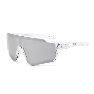 Children's outdoor cycling sunglasses with white splatter frame and grey lens