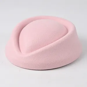 Elegant pink wool felt pillbox hat for stewardess costume and stage performance show