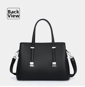 Back view of a sleek black high-capacity tote handbag for women commuting for work