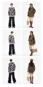 Full body view of vintage mohair leopard print sweater on male and female models.