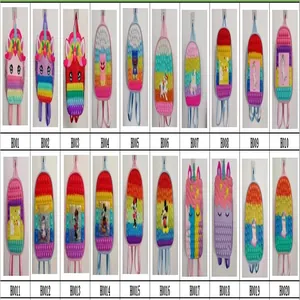 Grid view of colorful silicone unicorn pop fidget backpacks in twenty distinct styles