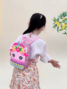 Unicorn Pop It Fidget Backpack For Kids Silicone Rainbow Sensory Toy School Bag PU Leather Cartoon Mini Toddler Backpack
