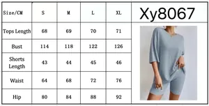 Comprehensive size guide for women's loose round neck ribbed t-shirt and shorts set