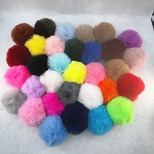 Assorted colorful 8cm faux rabbit fur pom poms for keychains and bag accessories