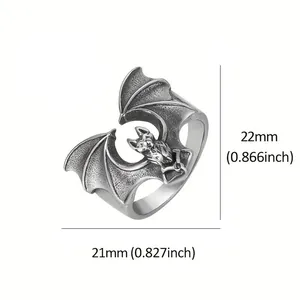 Gothic vintage bat ring with 21mm width and 22mm height dimensions shown