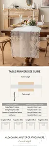 French white lace table runner with hollow floral pattern for elegant dining decor