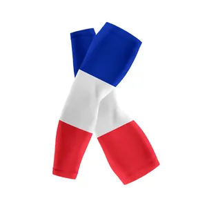 Close-up of French flag pattern cooling arm sleeves for outdoor sun protection