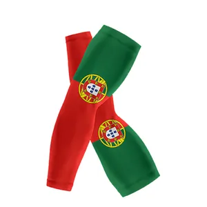 Detail shot of Portugal flag themed ice silk cooling arm sleeves for sun protection