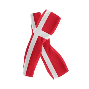 Detailed macro view of Denmark flag cooling arm sleeves for outdoor sun protection