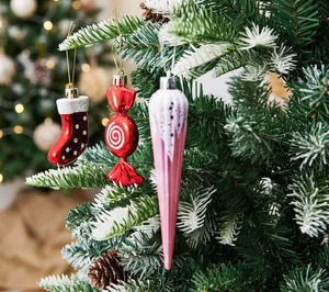 Set de adornos navideños con formas de caramelo, calcetín y carámbano para el árbol
