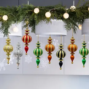 Colorful painted tapered plastic Christmas ornaments for festive holiday decoration