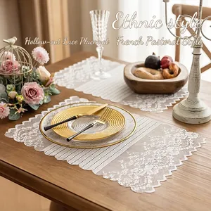 Elegant French lace placemats with hollow floral pattern for rustic table decor