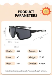 Detailed product specifications for kids polarized UV400 cycling sports sunglasses.
