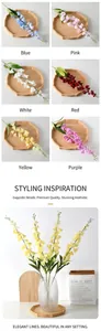 Detailed view of artificial long-stem delphinium flowers in multiple color options for home decor