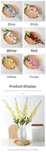 Detailed view of artificial long-stem delphinium flowers in multiple color options for home decor