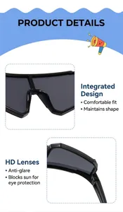 Detail of children's sports sunglasses showing integrated nose pads and HD lenses