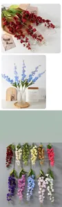 Detailed view of colorful artificial delphinium flowers for wedding and home decor