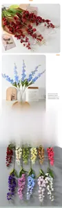 Detailed view of colorful artificial delphinium flowers for wedding and home decor