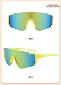 Comprehensive front and side views of children's sports sunglasses with yellow frames