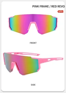 Pink frame kids cycling sunglasses with iridescent mirrored lenses and UV400 protection