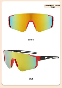 Occhiali da ciclismo sportivi per bambini con protezione UV400, vista frontale e laterale.
