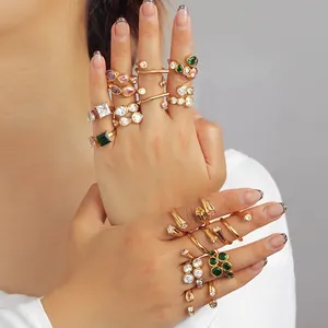 18K Gold Plated 304 Stainless Steel Open Ring For Women Adjustable Geometric Heart Star Zirconia Fashion Jewelry Accessory