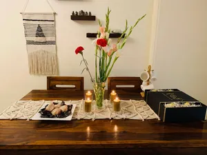 Handwoven boho macrame table runner with tassels for romantic wedding party table decor